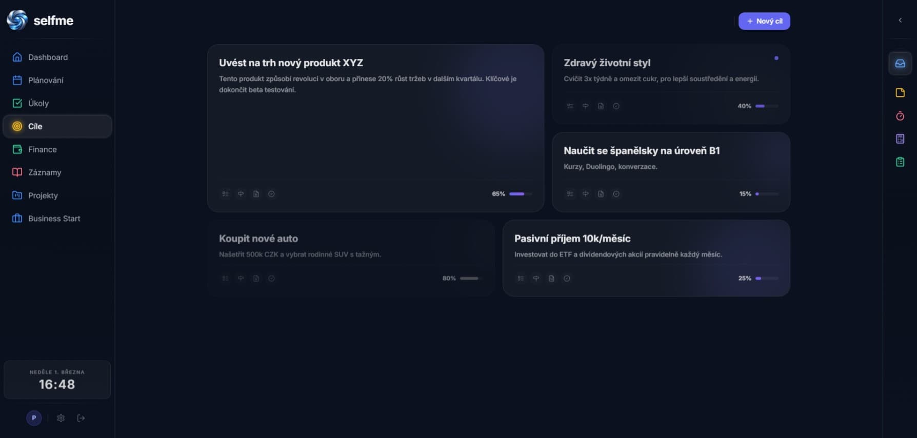 Selfme – Přehled osobních cílů