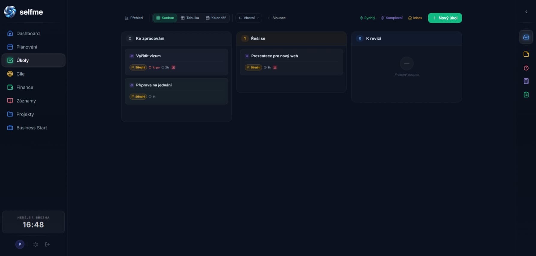 Selfme – Kanban board s úkoly